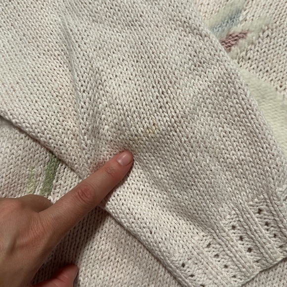 Hand knit pastel pink bunny sweater Easter egg feature 3/4 length sleeves medium - Picture 9 of 9